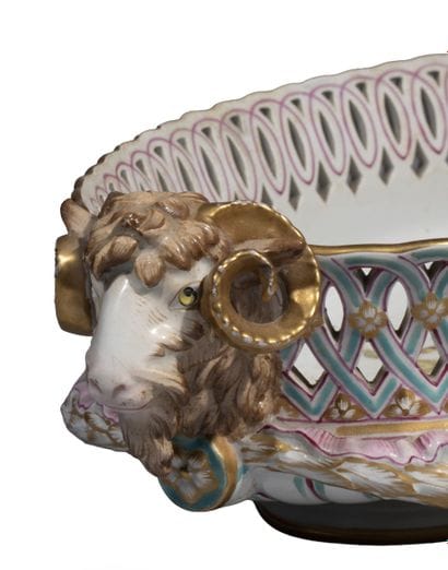 An openwork Meissen porcelain bowl on a foot,...