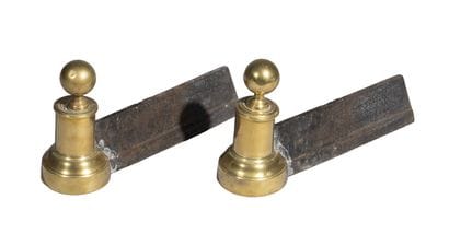 Pair of brass andirons with their irons,...