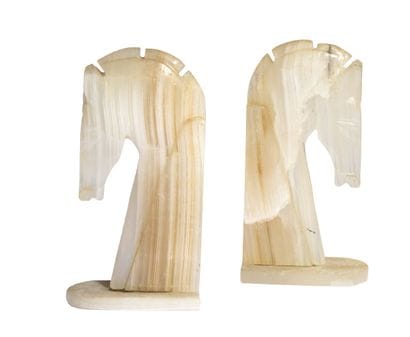 Pair of bookends made of carved onyx or alabaster,...