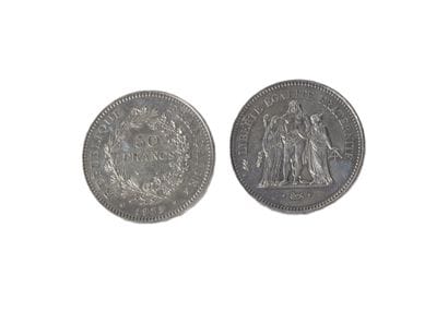 2 x 50 FRANCS en argent, type Hercule. 1975...