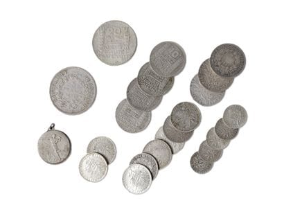 Set of French silver coins: 
5 FRANCS, Hercules...