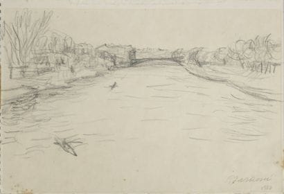 Enzo FARAONI (1920–2017).
Landscape. 
Charcoal....
