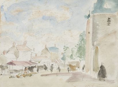 École Moderne (XXe siècle).
Le marché.
Aquarelle....