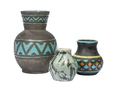 Set of three polychrome ceramic baluster...