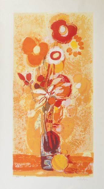 Joël DABIN (1933-2003).
Bouquet de fleurs.
Lithographie...