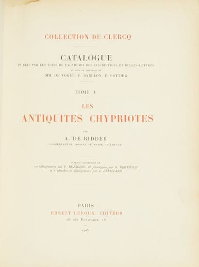 Louis de CLERCQ Collection. By A. de RIDDER....