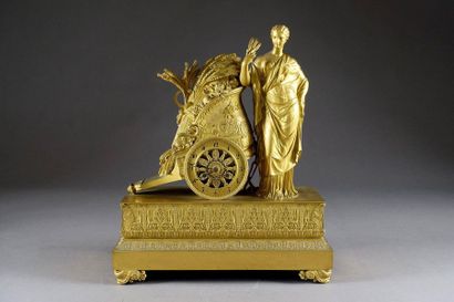 Rare et grande Pendule au Char de Cérès.
La...