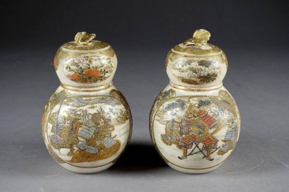 Satsuma.
Pair of gourd-shaped covered pots....