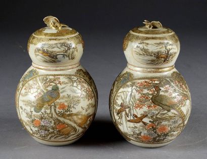 Satsuma.
Pair of gourd-shaped covered pots....