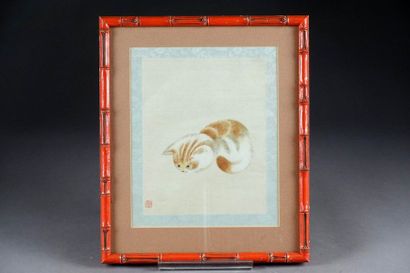 Ecole Japonaise.
The Red Cat. Gouache on...