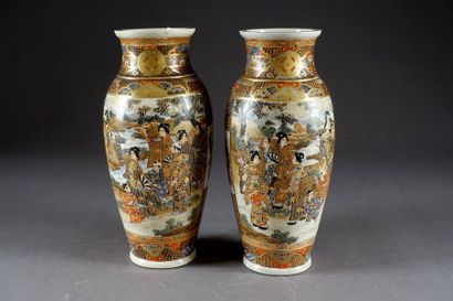 Satsuma.
Pair of curved neck vases. Fine...
