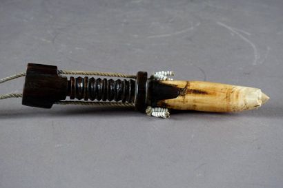 Flacon à priser.
Carved wood and mammal tooth...