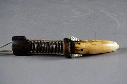 Flacon à priser.
Carved wood and mammal tooth...