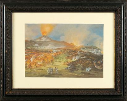 École italienne
L'Eruption du Vésuve.
Gouache....