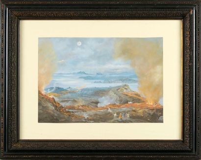 École italienne
L'Eruption du Vésuve.
Gouache....