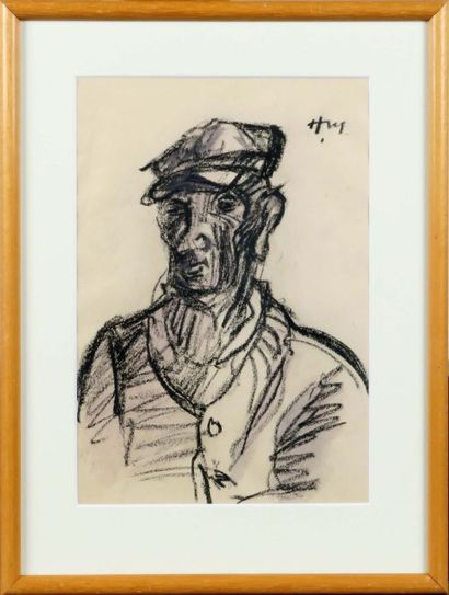 Hubert MALFAIT (1898-1971)
Portrait d'Homme.
Fusain...