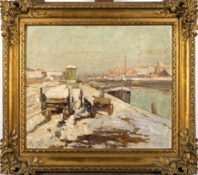Armand Apol (1879-1950)
Vue de canal enneigé.
Huile...