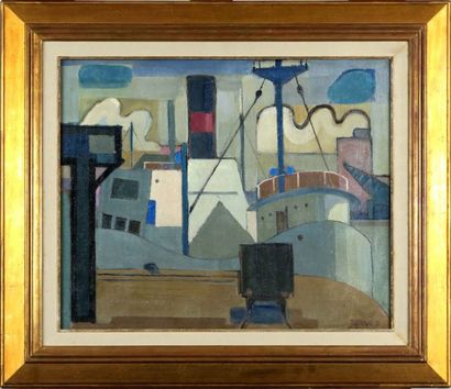 École italienne
Port futuriste.
Huile sur...