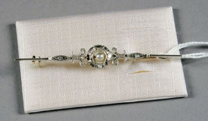 Barrette.
Motif floral. Sertie de diamants...
