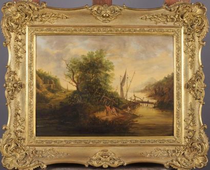 ANONYME du XIXe siècle
Paysage animé.
Huile...