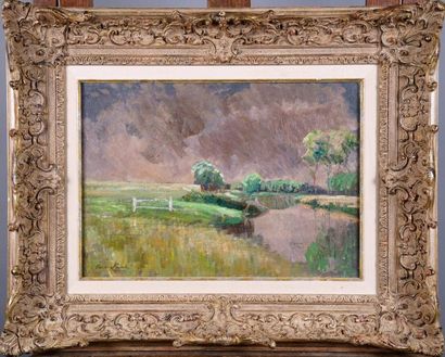 Emile Claus (1849-1924)
Orage sur la Lys.
Huile...