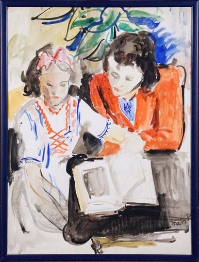 René MELS (1909-1977)
La Lecture. Aquarelle...