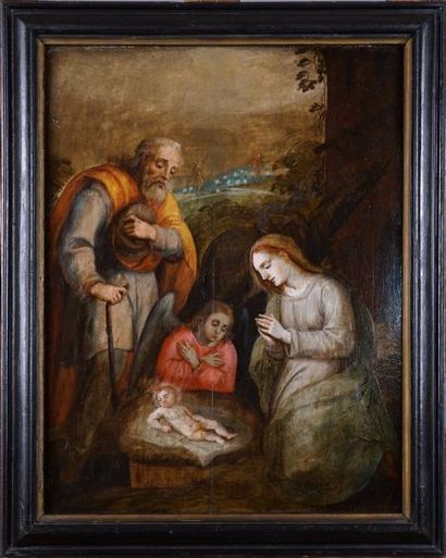 Anonyme du XVIIe siècle
La Sainte Famille.
Huile...