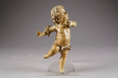 Putto Baroque. Vêtu d'un drapé. Bois sculpté...
