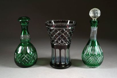 Deux Carafes et un Vase. Cristal de Bohème,...