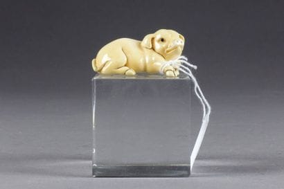 Netsuké
Figurant un cochon couché. Ivoire...