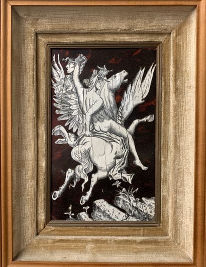 Pièce encadrée 

Homme à cheval 

Corne et...