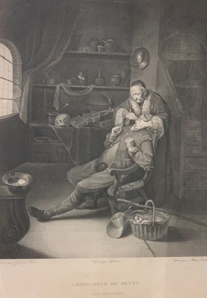 Lot de deux gravures en noir comprenant :...