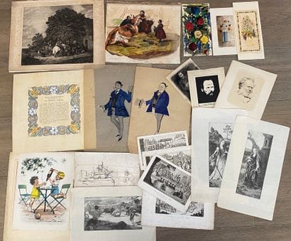 Ensemble de gravures, dessins, pointes sèches...