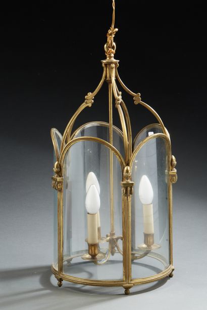 Lanterne cage en laiton et verre bombé à...