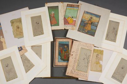 Ensemble de dessins sur papyrus, miniatures...
