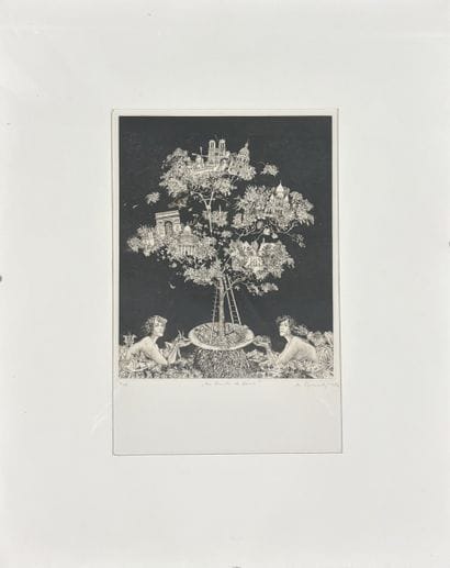 Ensemble d'estampes et pièces encadrées comprenant...