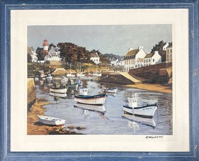 Ensemble d'estampes et pièces encadrées comprenant...