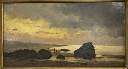 Paul GAGNEUX (1857-1892). 
Vue d'une plage...