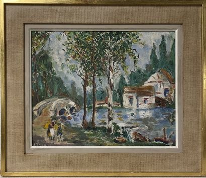 Ensemble de trois huiles sur toile représentant...