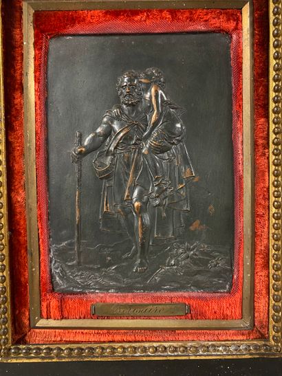 Plaque en cuivre repoussé représentant Bélisaire...