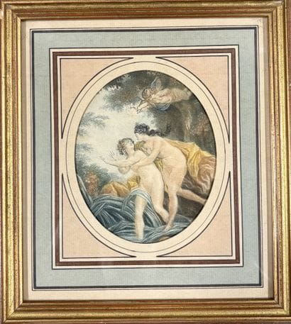 Ensemble d'estampes et pièces encadrées comprenant...