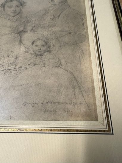 Sous-verre représentant un portrait de famille....