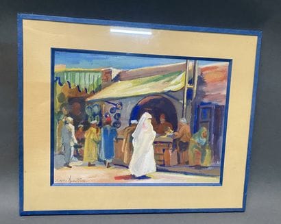 André RIG (XXe-XXIe siècle). 
Scène de marché...