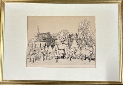 Ensemble d'estampes et pièces encadrées comprenant...