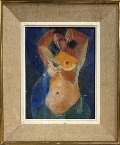 Ecole cubiste. 
Portrait de femme à demi-nue...