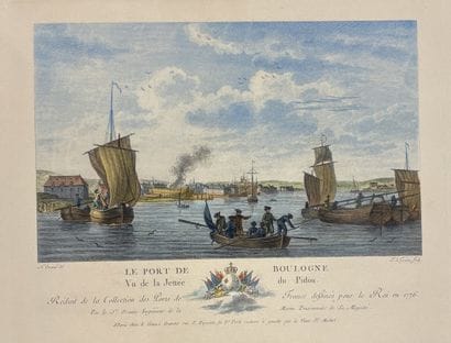 Ensemble d'estampes et pièces encadrées comprenant...
