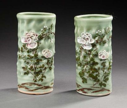 CHINE
Paire de porte-pinceaux cylindriques...