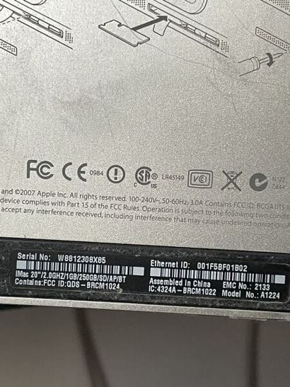 APPLE
Ordinateur iMac modèle A1224, n° de...