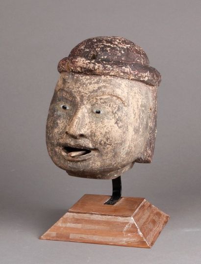 TÊTE DE MARIONNETTE en bois polychrome, la...