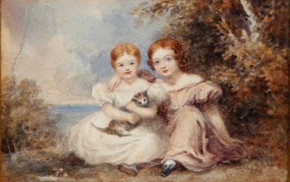 MINIATURE sur papier représentant deux enfants...